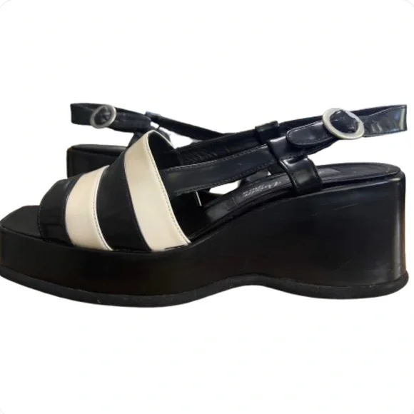 Atelier Voisin Paris Platform Sandals Black Shoes Leather Stripes Ankle Buckle 9 - Picture 8 of 15